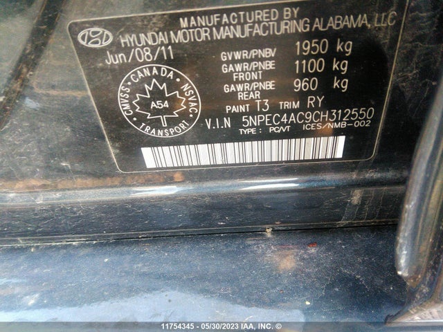 Продажа на аукционе авто 2012 Hyundai Sonata Se/limited, vin: 5NPEC4AC9CH312550, номер лота: 11754345