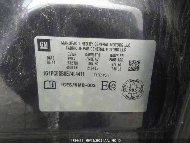 Chevrolet CRUZE LT 2014 1G1PC5SB0E7404411 Image 9