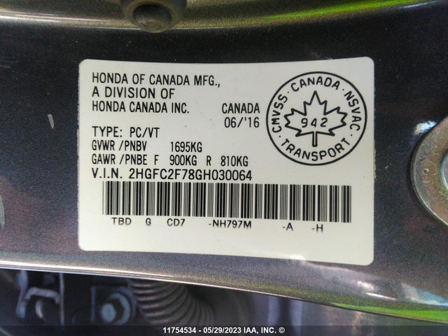 Honda CIVIC EX 2016 2HGFC2F78GH030064 Image 9