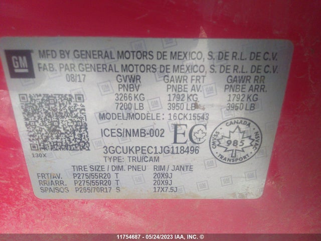 Chevrolet Silverado K1500 Custom 2018 3GCUKPEC1JG118496 Image 9