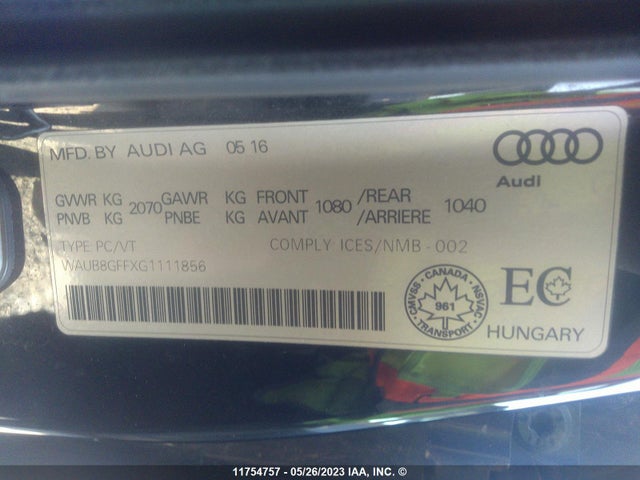 WAUB8GFFXG1111856 Audi A3 PREMIUM