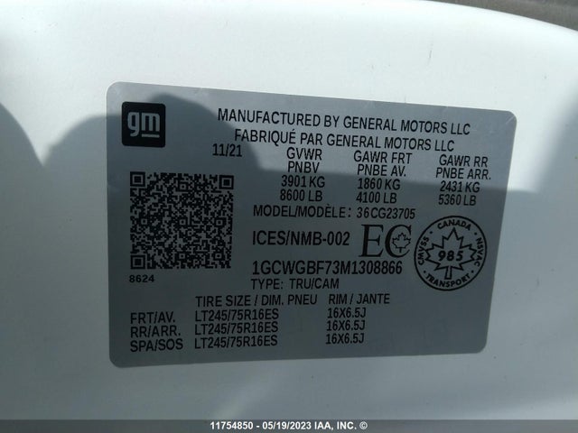 Chevrolet Express G2500 2021 1GCWGBF73M1308866 Image 9