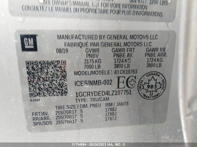 Chevrolet Silverado K1500 Lt 2020 1GCRYDED4LZ107751 Image 9