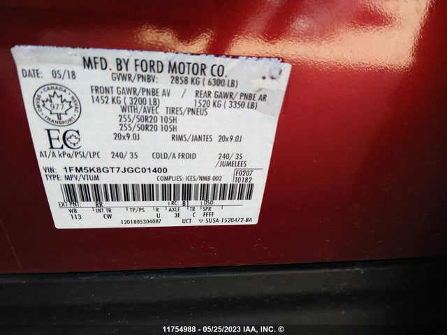 Ford EXPLORER SPORT 2018 1FM5K8GT7JGC01400 Image 10