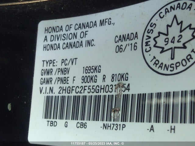 Honda Civic Lx 2016 2HGFC2F55GH031154 Image 10