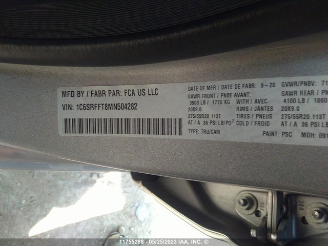 1C6SRFFT8MN504282 RAM 1500 Big Horn/lone Star