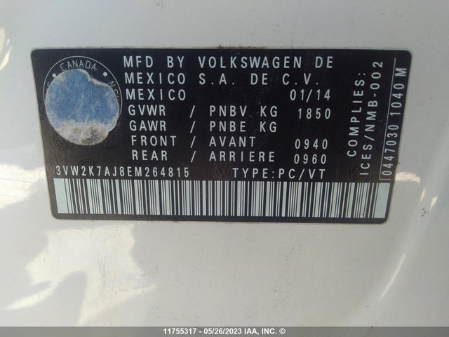 Volkswagen JETTA S 2014 3VW2K7AJ8EM264815 Image 10