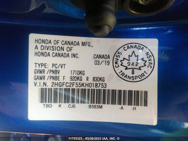 Honda Civic Lx 2019 2HGFC2F55KH018753 Image 10