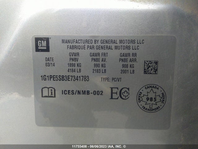 Chevrolet CRUZE LT 2014 1G1PE5SB3E7341783 Image 9