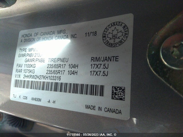Honda CR-V LX 2019 2HKRW2H27KH103316 Image 9
