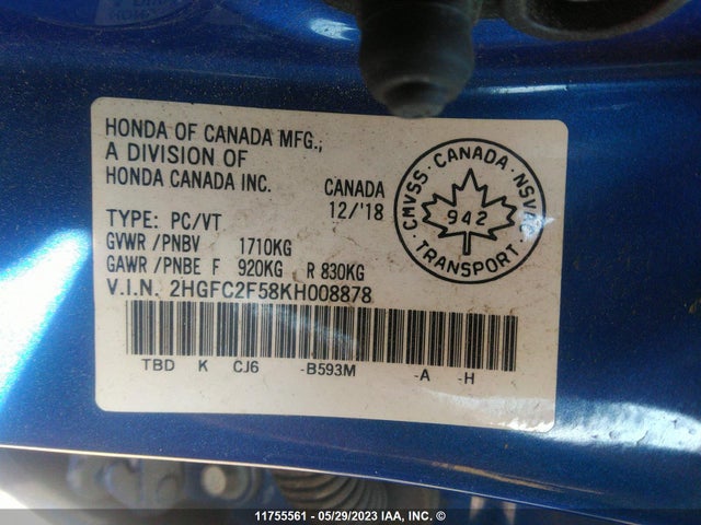 Honda Civic Lx 2019 2HGFC2F58KH008878 Image 9