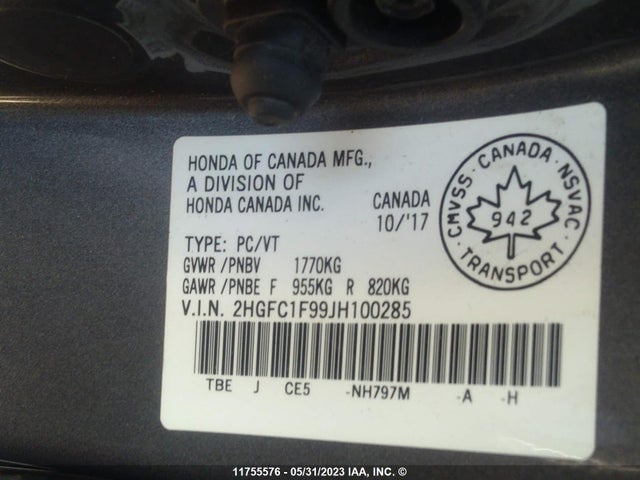 Honda CIVIC 2018 2HGFC1F99JH100285 Image 10