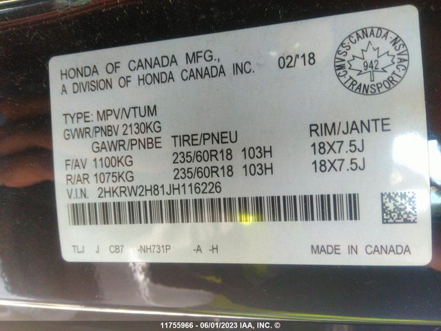 Honda CR-V EXL 2018 2HKRW2H81JH116226 Image 9