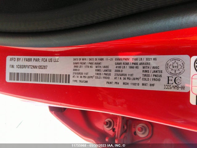 1C6SRFVT2NN105287 RAM 1500 Sport