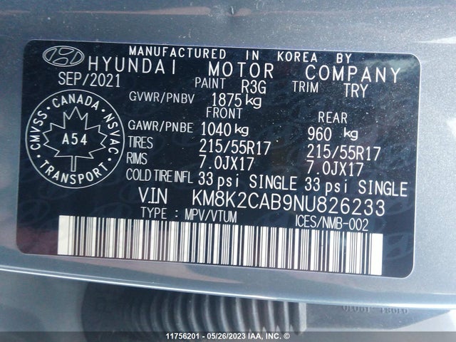 Hyundai Kona Sel/se 2022 KM8K2CAB9NU826233 Image 11