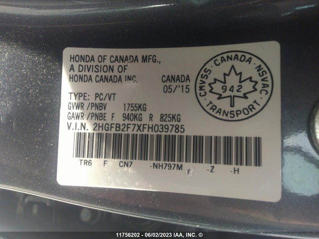 Honda CIVIC SE 2015 2HGFB2F7XFH039785 Image 9