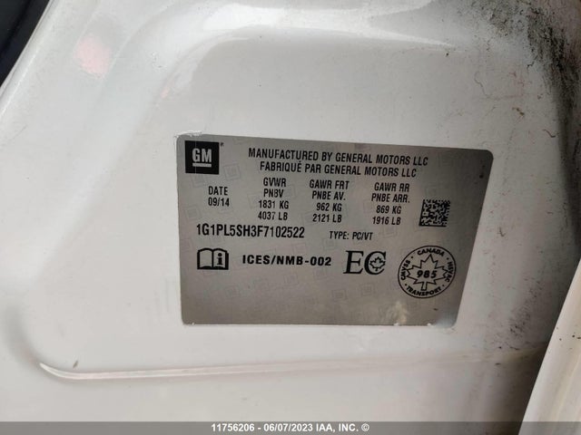 Chevrolet Cruze 2015 1G1PL5SH3F7102522 Image 9