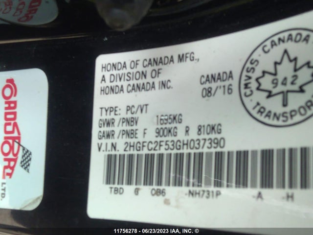 Honda Civic Lx 2016 2HGFC2F53GH037390 Image 9