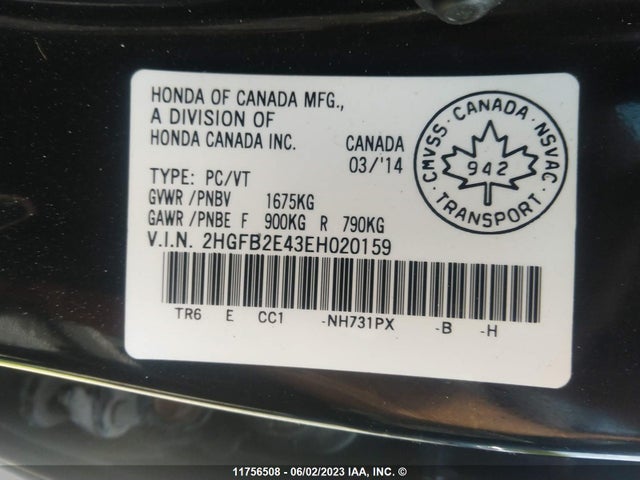 Honda Civic Lx 2014 2HGFB2E43EH020159 Image 10