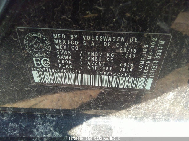 3VWN57BU4KM013203 Volkswagen JETTA S