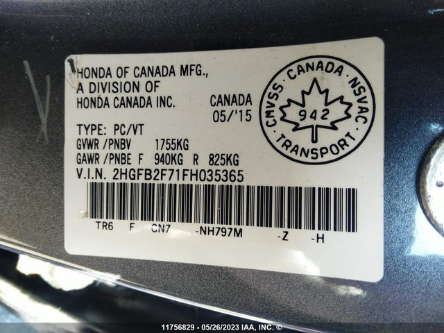 Honda CIVIC SE 2015 2HGFB2F71FH035365 Image 9