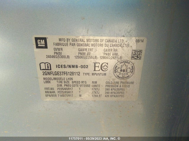 Chevrolet EQUINOX LT 2015 2GNFLGE37F6128112 Image 9