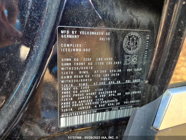 WVGJV7AX7GW014104 Volkswagen TIGUAN
