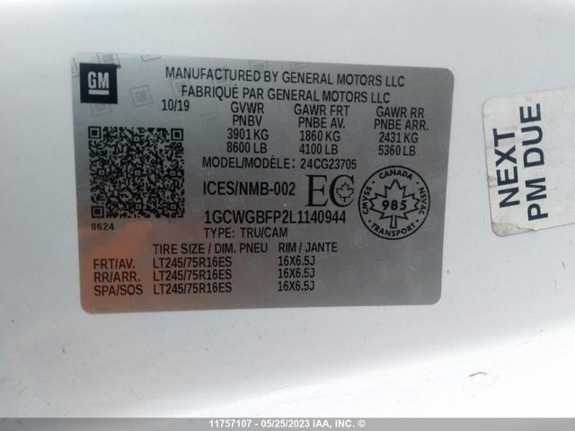 Chevrolet Express G2500 2020 1GCWGBFP2L1140944 Image 9