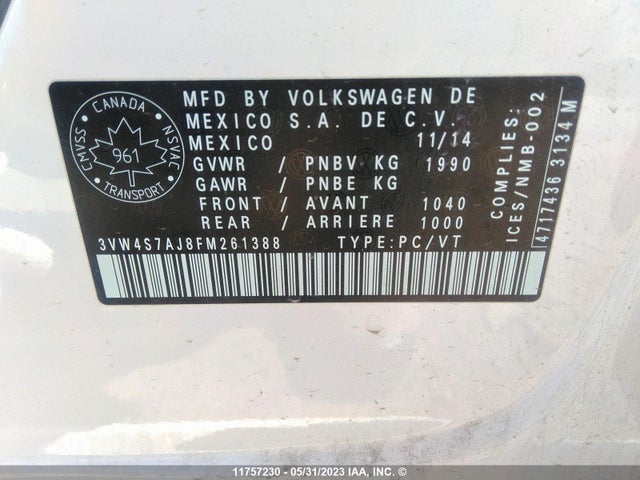 3VW4S7AJ8FM261388 Volkswagen JETTA GLI