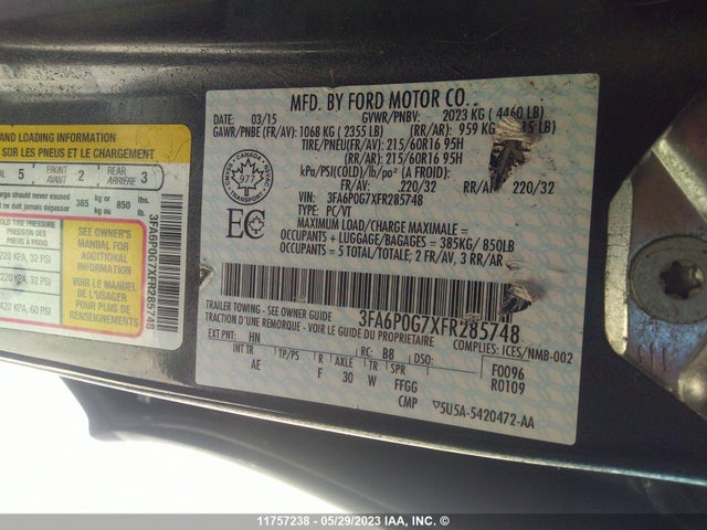 Ford FUSION S 2015 3FA6P0G7XFR285748 Image 11
