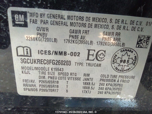 Chevrolet Silverado K1500 Lt 2015 3GCUKREC8FG260203 Image 9