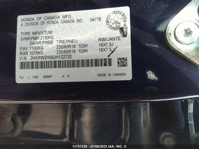 Honda CR-V EX 2018 2HKRW2H59JH122720 Image 9