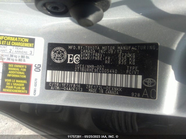 Toyota Corolla L/le/le Pls/prm/s/s Pls 2014 2T1BURHE9EC005440 Image 12
