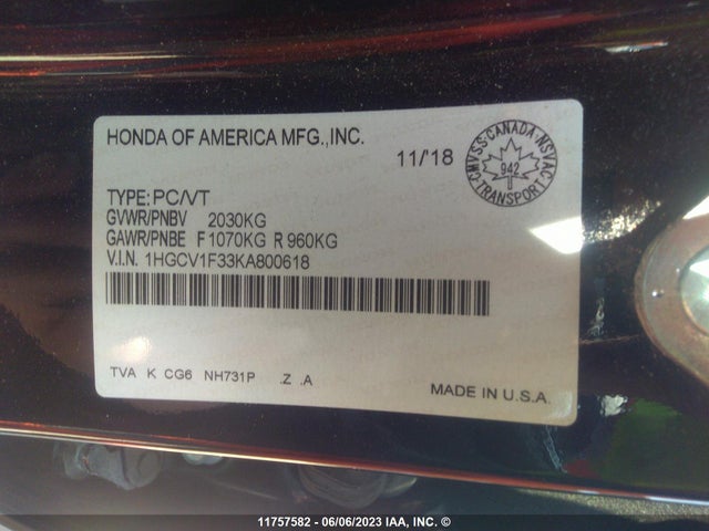 Honda Accord Sport 2019 1HGCV1F33KA800618 Image 9