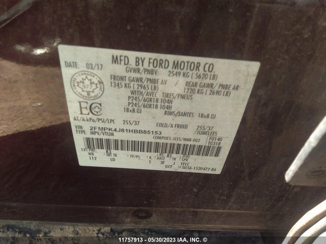 Ford EDGE SEL 2017 2FMPK4J81HBB85153 Image 10