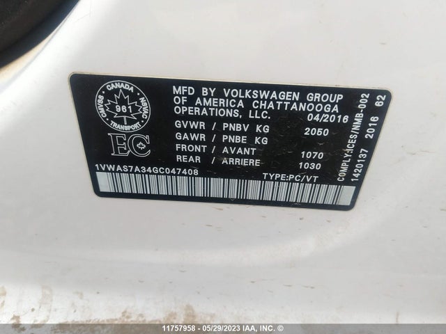 1VWAS7A34GC047408 Volkswagen Passat S/r-line