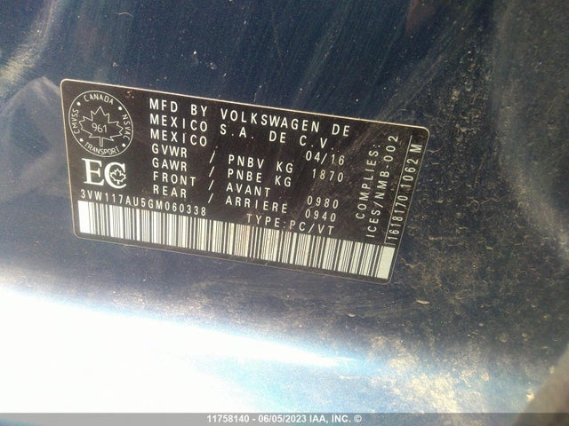 3VW117AU5GM060338 Volkswagen GOLF S