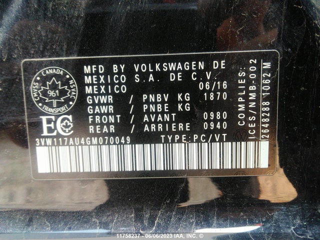 3VW117AU4GM070049 Volkswagen GOLF S