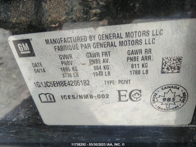 Chevrolet SONIC LT 2014 1G1JC5EH8E4206182 Image 9