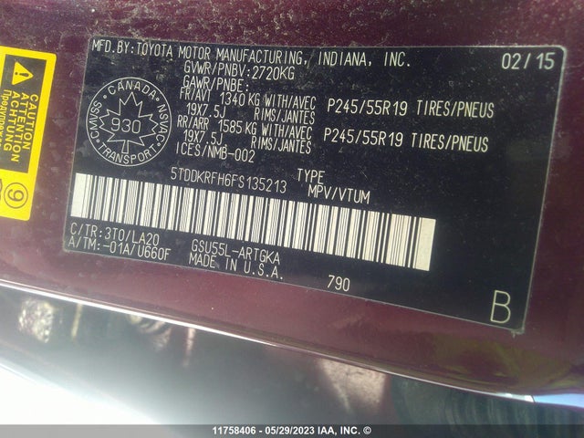 Toyota HIGHLANDER 2015 5TDDKRFH6FS135213 Image 10