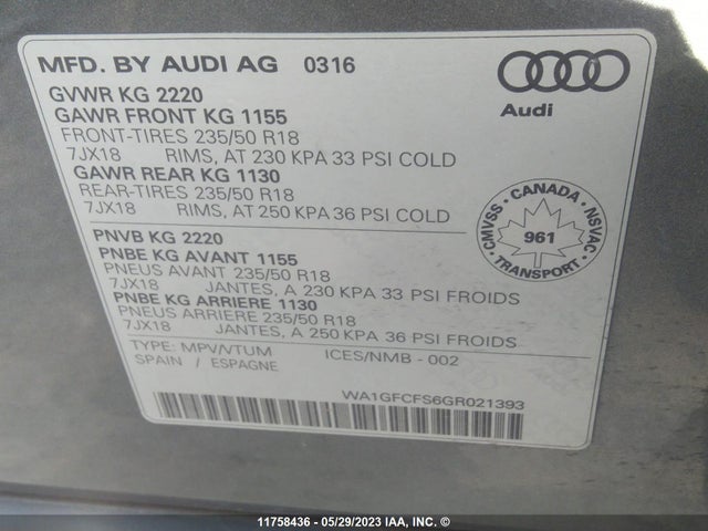 WA1GFCFS6GR021393 Audi Q3 Prestige