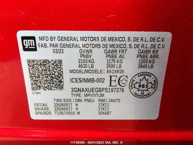 Chevrolet EQUINOX LT 2023 3GNAXUEG8PS197376 Image 9