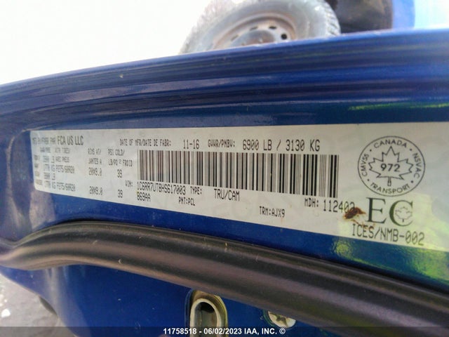 1C6RR7UT8HS617003 RAM 1500 Sport