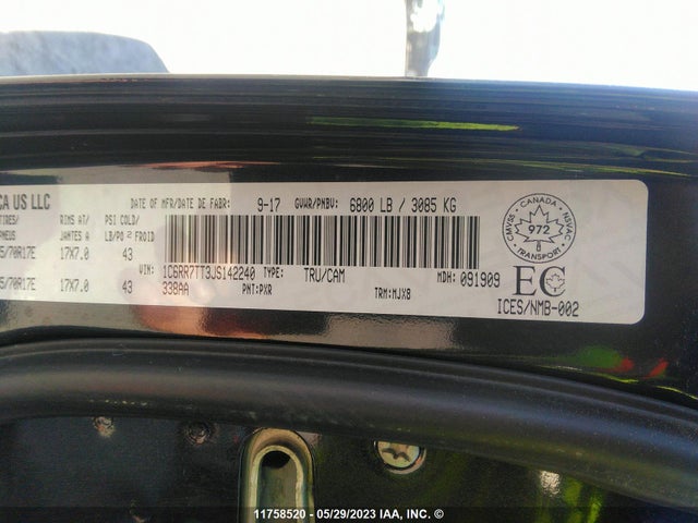 1C6RR7TT3JS142240 RAM 1500 Slt