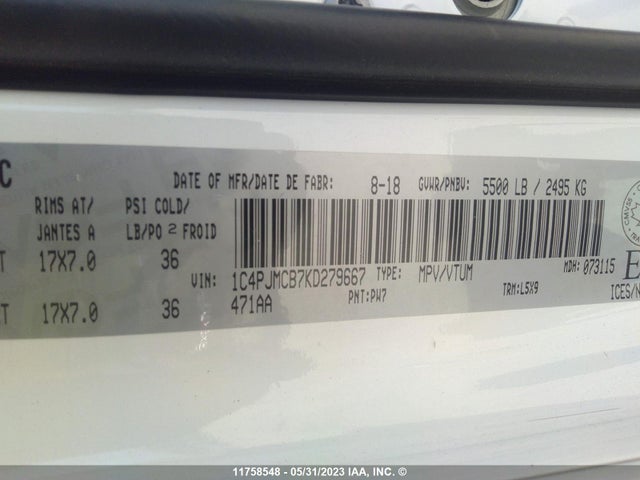 1C4PJMCB7KD279667 Jeep Cherokee Latitude