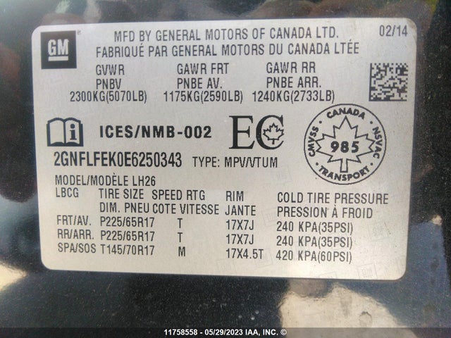 Chevrolet EQUINOX LT 2014 2GNFLFEK0E6250343 Image 9