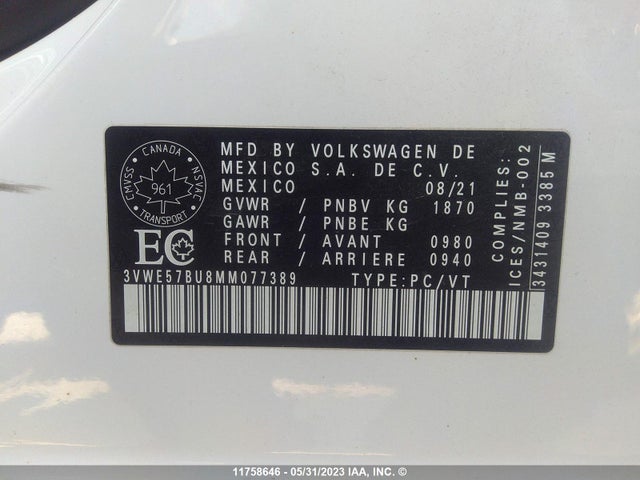 3VWE57BU8MM077389 Volkswagen JETTA SEL