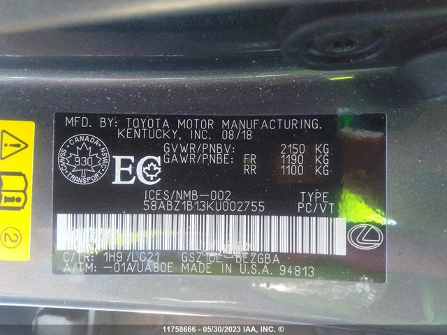 58ABZ1B13KU002755 Lexus ES 350
