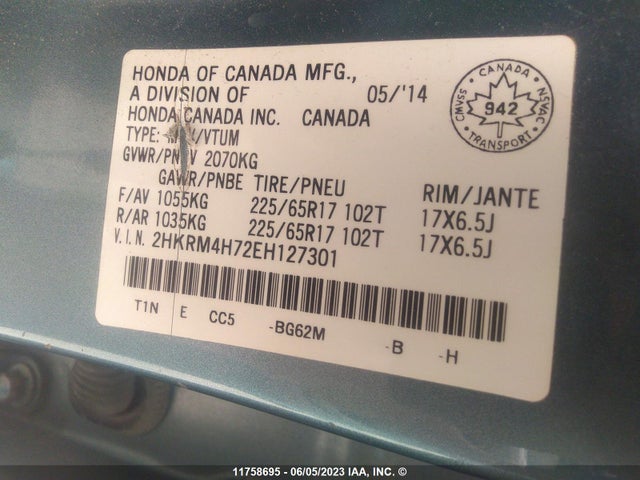 Honda CR-V EXL 2014 2HKRM4H72EH127301 Image 9