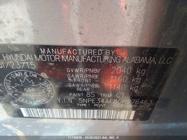 Hyundai SONATA 2016 5NPE34AF8GH276463 Image 11